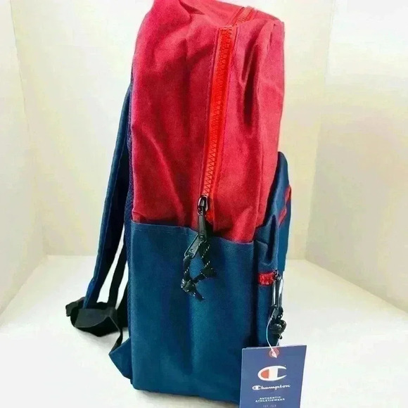 NWT Champion Manuscript Red & Navy Grid Laptop Large Unisex Backpack - Picture 5 of 12